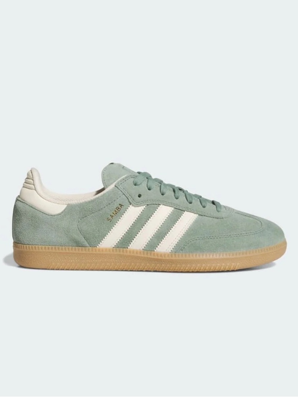 adidas Sage Green Samba Suede with White Stripes and Gum Sole